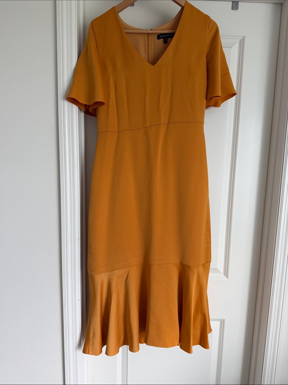 Banana Republic V-Neck Flutter-Sleeve Dress in Mustard